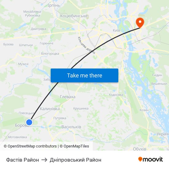 Фастів Район to Дніпровський Район map