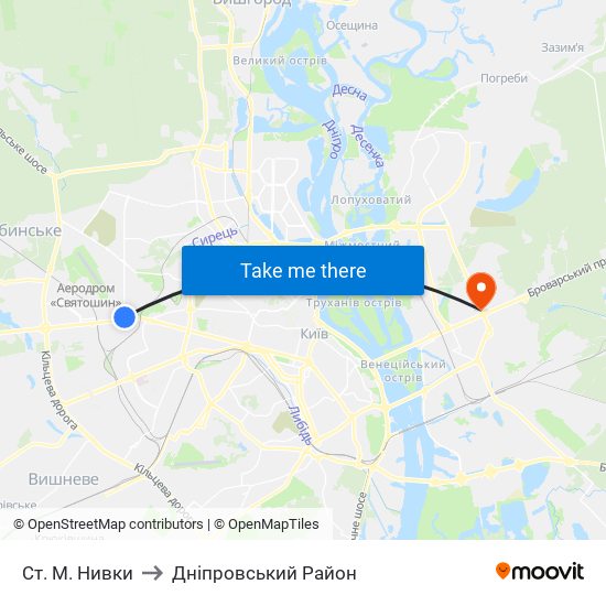 Ст. М. Нивки to Дніпровський Район map