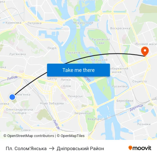 Пл. Солом'Янська to Дніпровський Район map