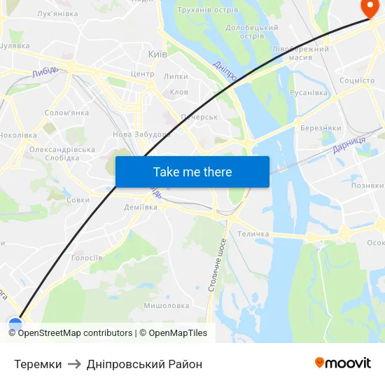 Теремки to Дніпровський Район map