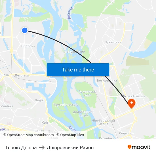 Героїв Дніпра to Дніпровський Район map