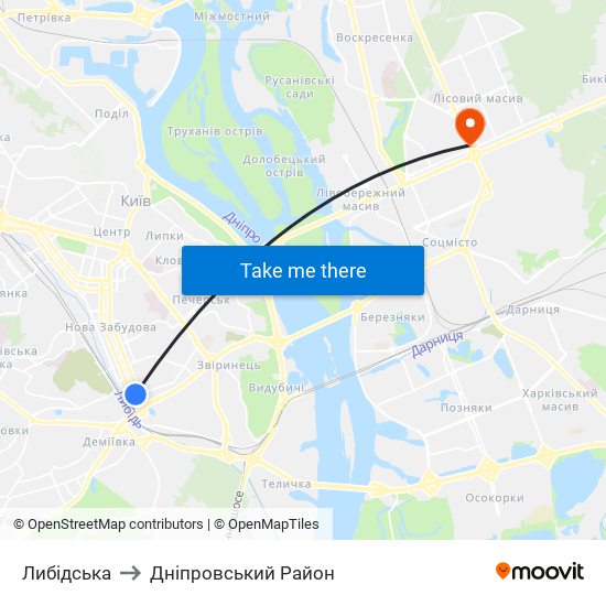 Либідська to Дніпровський Район map