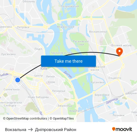 Вокзальна to Дніпровський Район map