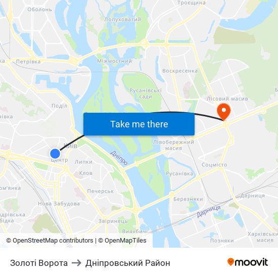 Золоті Ворота to Дніпровський Район map