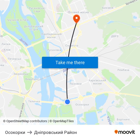 Осокорки to Дніпровський Район map
