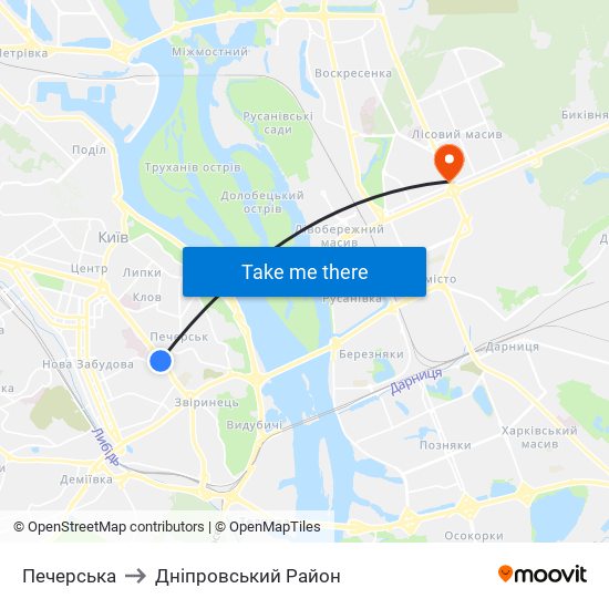 Печерська to Дніпровський Район map