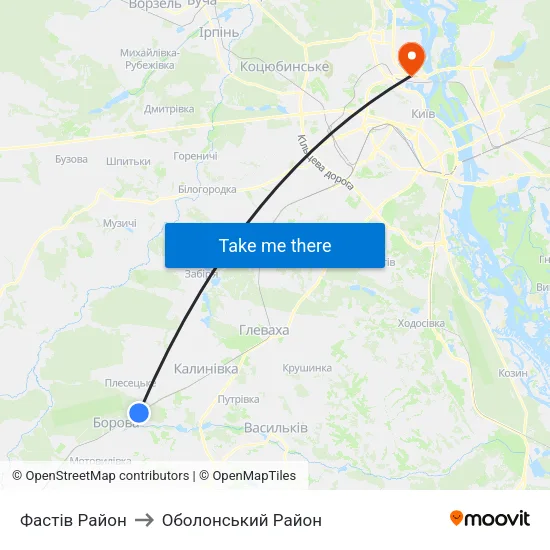 Фастів Район to Оболонський Район map