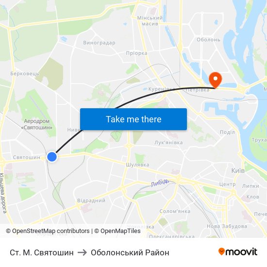Ст. М. Святошин to Оболонський Район map