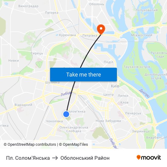 Пл. Солом'Янська to Оболонський Район map