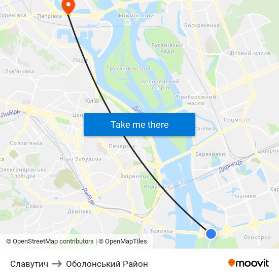 Славутич to Оболонський Район map