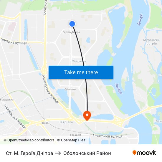 Ст. М. Героїв Дніпра to Оболонський Район map