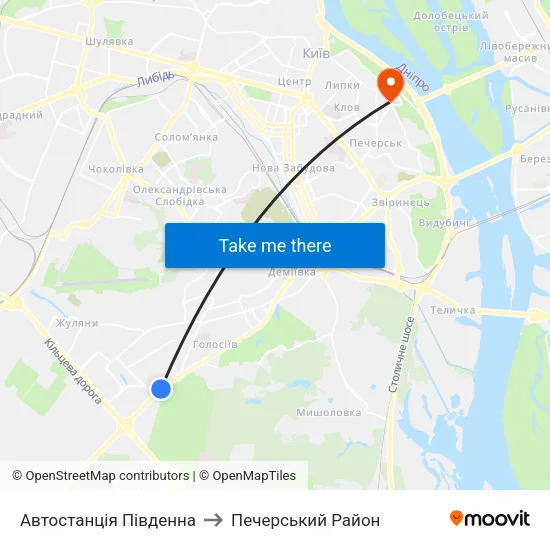 Автостанція Південна to Печерський Район map
