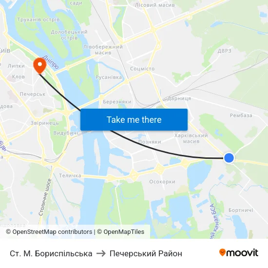 Ст. М. Бориспільська to Печерський Район map