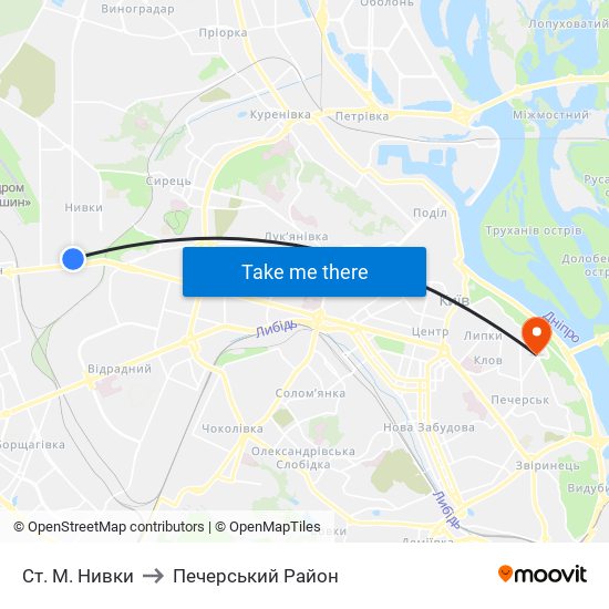 Ст. М. Нивки to Печерський Район map