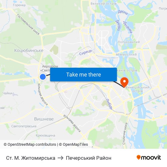 Ст. М. Житомирська to Печерський Район map