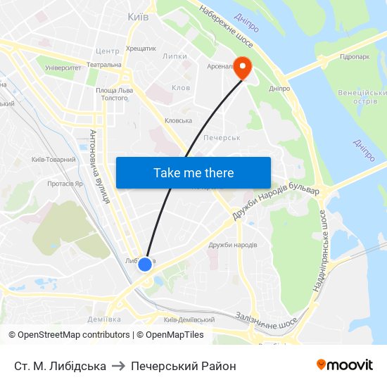 Ст. М. Либідська to Печерський Район map