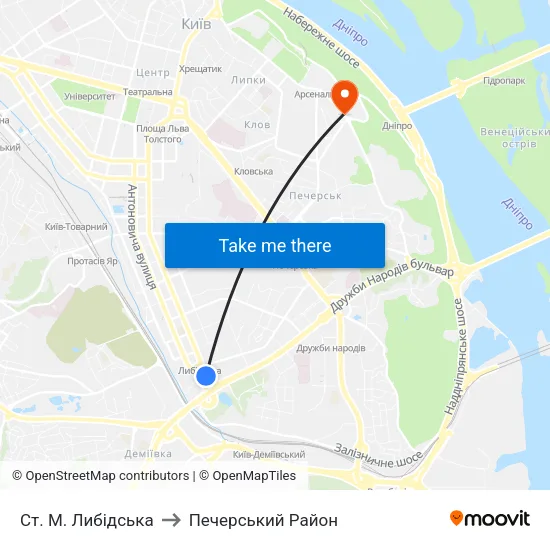 Ст. М. Либідська to Печерський Район map