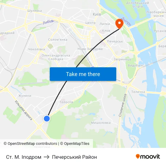 Ст. М. Іподром to Печерський Район map