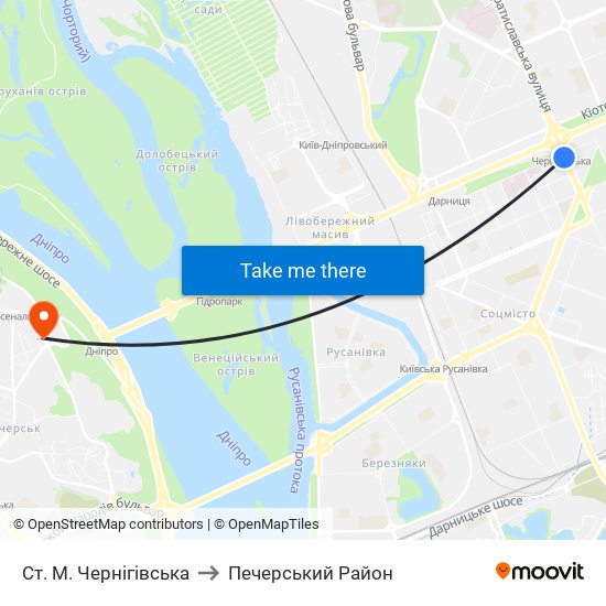 Ст. М. Чернігівська to Печерський Район map