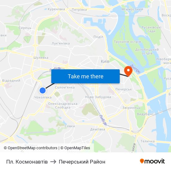 Пл. Космонавтів to Печерський Район map