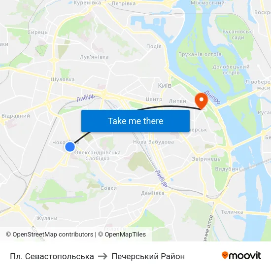 Пл. Севастопольська to Печерський Район map