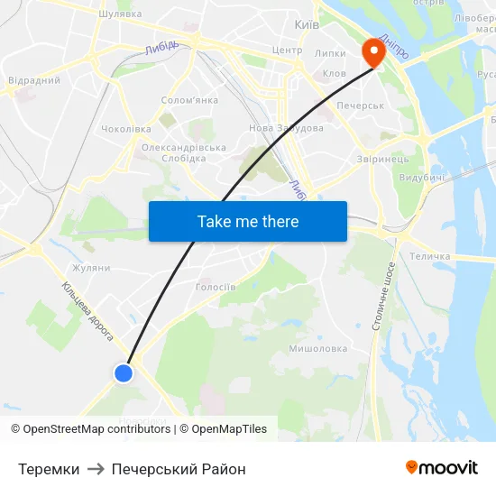 Теремки to Печерський Район map