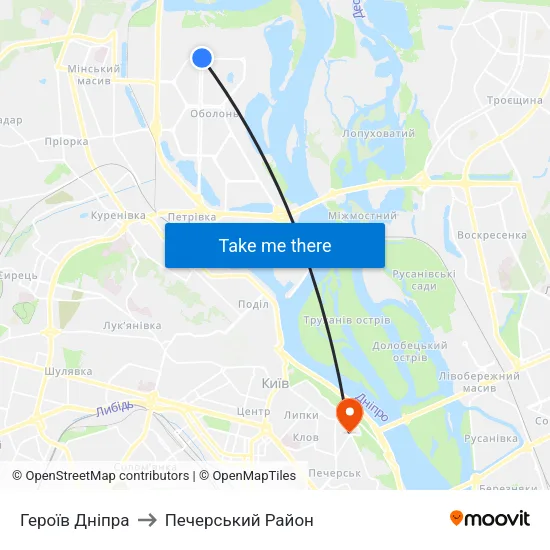 Героїв Дніпра to Печерський Район map