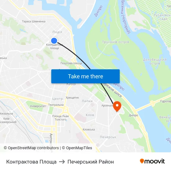 Контрактова Площа to Печерський Район map