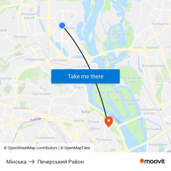 Мінська to Печерський Район map