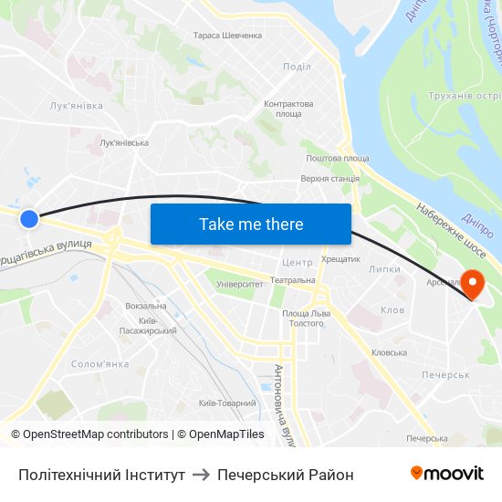 Політехнічний Інститут to Печерський Район map