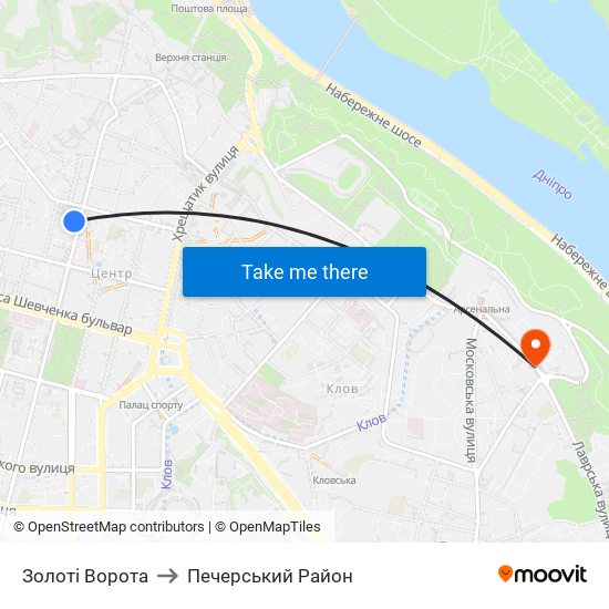 Золоті Ворота to Печерський Район map