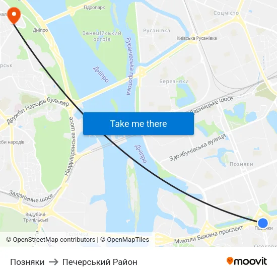 Позняки to Печерський Район map