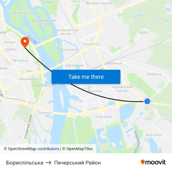 Бориспільська to Печерський Район map