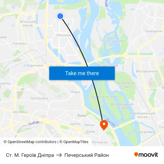 Ст. М. Героїв Дніпра to Печерський Район map