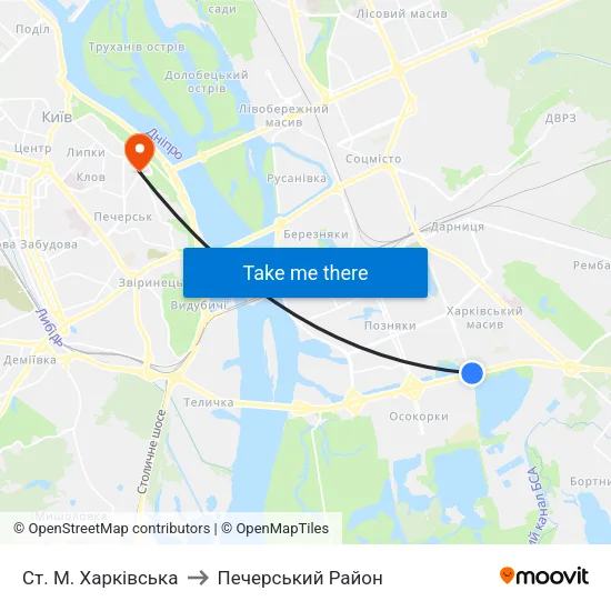 Ст. М. Харківська to Печерський Район map