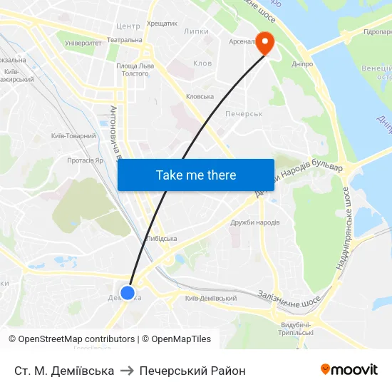 Ст. М. Деміївська to Печерський Район map