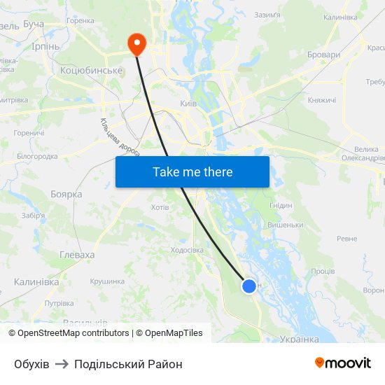 Обухів to Подільський Район map