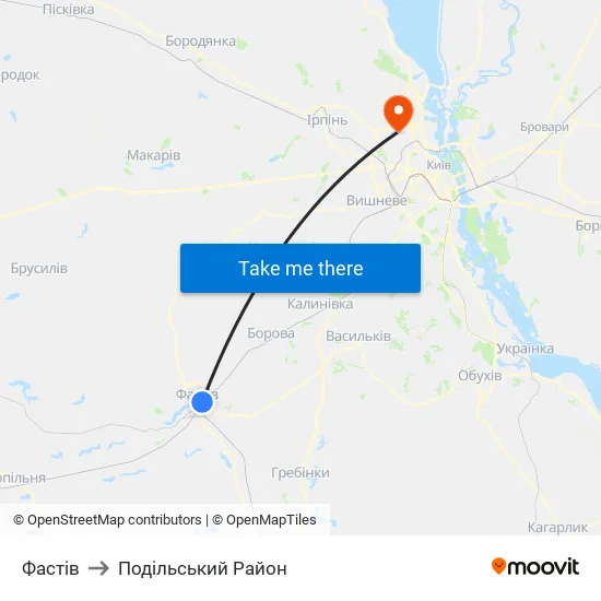 Фастів to Подільський Район map