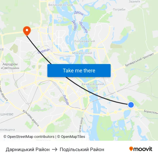 Дарницький Район to Подільський Район map