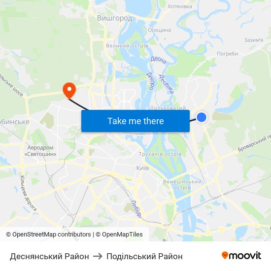 Деснянський Район to Подільський Район map