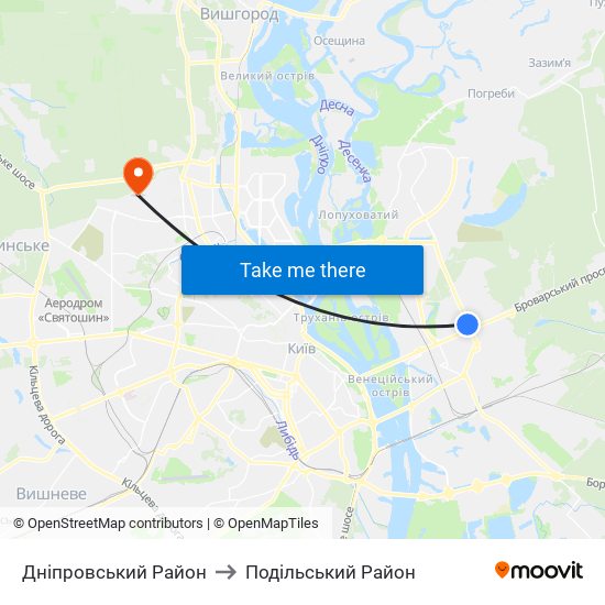 Дніпровський Район to Подільський Район map