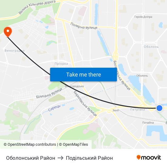 Оболонський Район to Подільський Район map