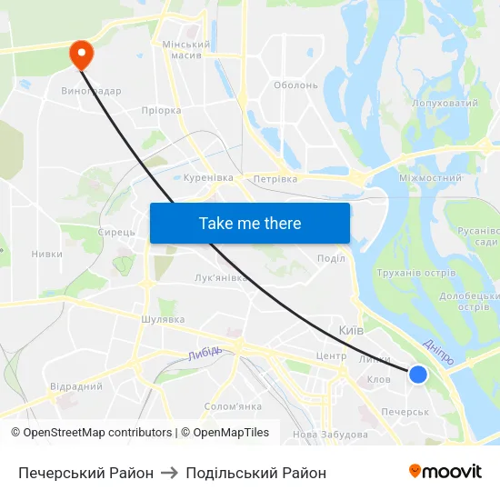 Печерський Район to Подільський Район map