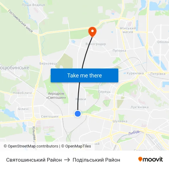 Святошинський Район to Подільський Район map