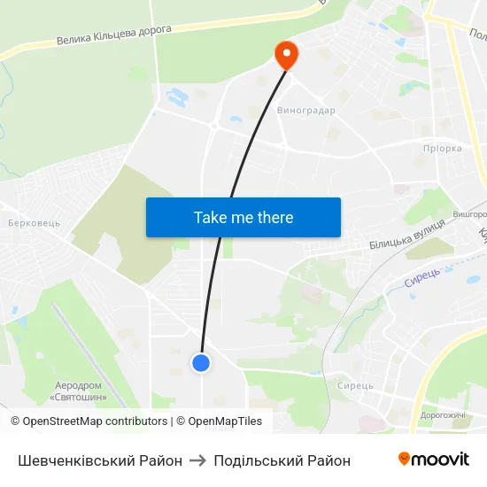 Шевченківський Район to Подільський Район map