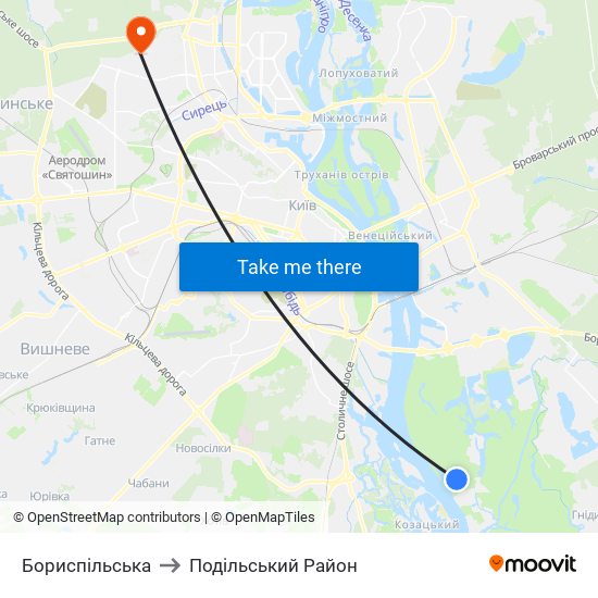 Бориспiльська to Подільський Район map