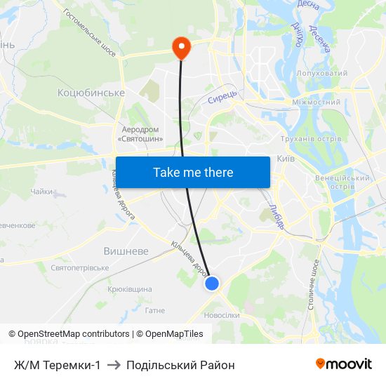 Ж/М Теремки-1 to Подільський Район map