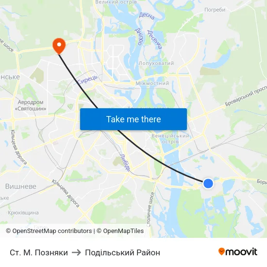 Ст. М. Позняки to Подільський Район map
