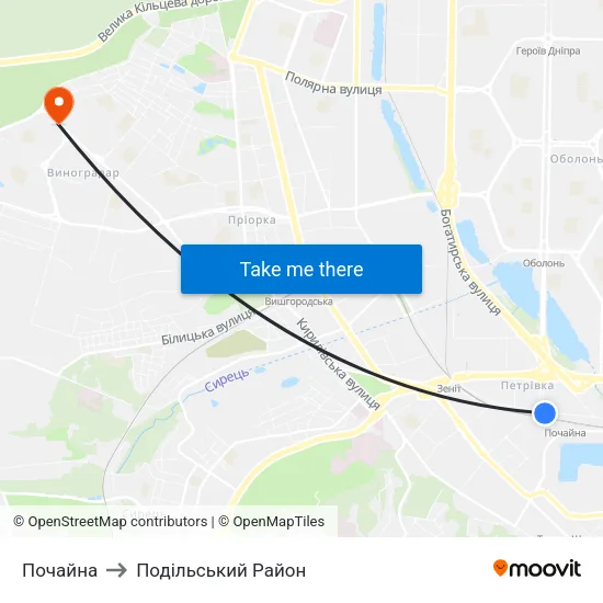 Почайна to Подільський Район map