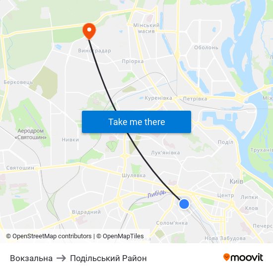 Вокзальна to Подільський Район map